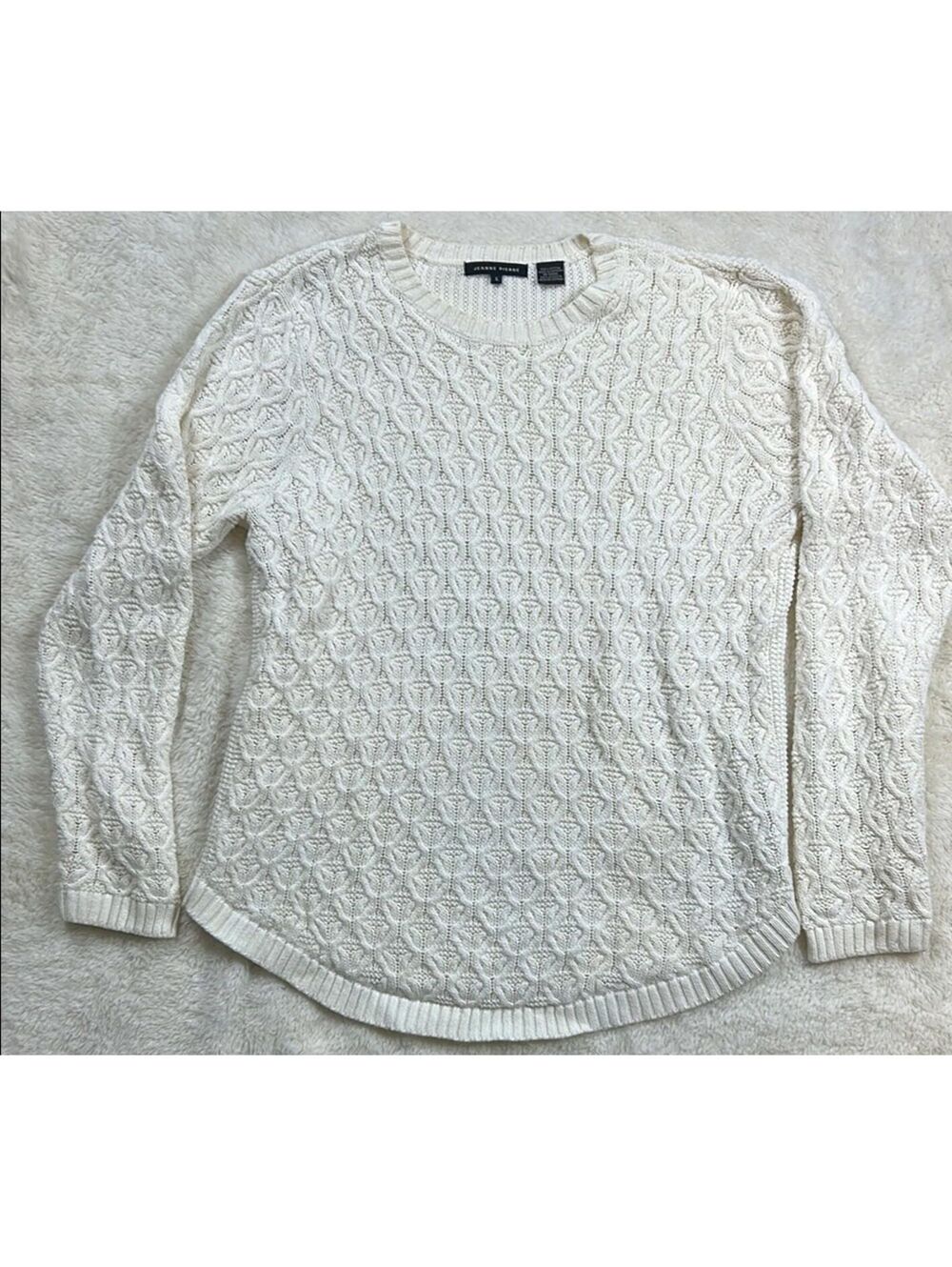 Jeanne Pierre Women’s Cream Cable Knit Crew Neck Sweater Size Large